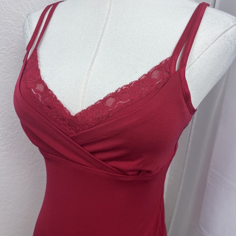 Vintage Y2K Babydoll Top Womens Small Red Cami Lace Trim Coquette Layering - Picture 2 of 9